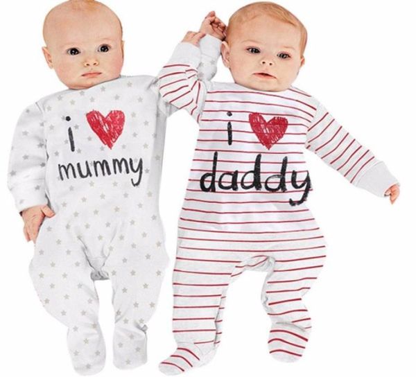 Mikrdoo belle bébé barboteuses 2017 nouveau-né j'aime maman papa enfant Costume rayé étoiles fille garçon combinaison vêtements ensemble hiver Cl9786709