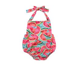 Mikrdoo zomer schattige watermeloen rompreert pasgeboren babymeisjes mouwloze backless halter romper jumpsuit katoen sunsuit outfit 024M6481870
