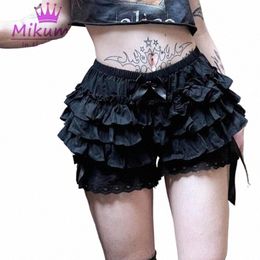 Mikumn Harajuku Gothic Lolita Pantalones cortos de seguridad de encaje negro Mujeres Y2k Kawaii Pantalones de calabaza en capas Volantes Vintage Victorian Bloomers i3DQ #