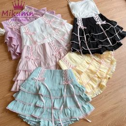 Mikumn japonesas harajuku chicas kawaii faldas plisadas plisadas mujeres arco de cintura alta hada y2k estético lindo pastel mini 240416