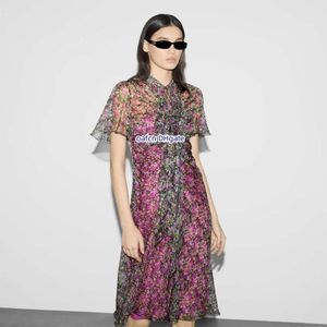 Milan Fashion Show Jurk Nieuwe lente/zomer modeontwerperjurk merk dezelfde stijl jurk gefragmenteerde bloemendecoratie korte mouwen jurk 5531