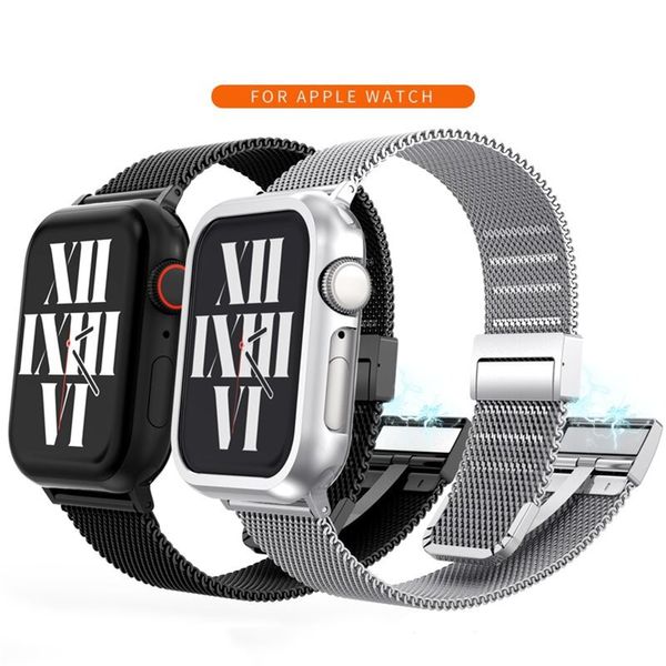 Milan Boucle pliante à ventouse magnétique Sangles en maille métallique Bracelet tressé réglable pour Apple Watch Series 3 4 5 6 7 8 Ultra 49 mm 45 mm 41 mm pour Samsung 20 mm 22 m