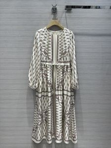 Milan Runway Dress 2024 Nieuwe lente zomer o nek lange mouw print modeontwerper jurken merk dezelfde stijl jurk 0420-8