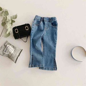 Milancel 2021 Spring News Enfants Jeans Filles Denim Pantalon Boot Couper Couleur Solid Couleur Jeans occasionnels 210317