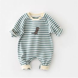 Vêtements de bébé milancel en coton rayé Born Born Rompers Dinosaur broderie Toddler Jumpsuit 240409
