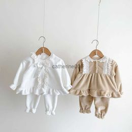 MILANCEL bébé flanelle pyjama ensemble dentelle nœud bébé filles vêtements de nuit épais maison porter 2 pièces ensemble L230625