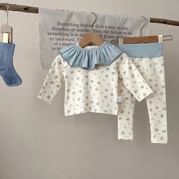 Pyjama pour bébé milancel ensemble pour les filles pour les filles du sommeil, usure de haut florale et pantalon à taille haute avec un dossier solide 3pcs sets 240325
