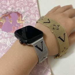 Milanese lusriemontwerper Apple Watch Band voor Apple Watch Ultra Series 9 8 7 6 5 SE Silicone 49 mm 40mm 41 mm 45 mm 44 mm 42 mm Lu roestvrijstalen metalen magnetische banden