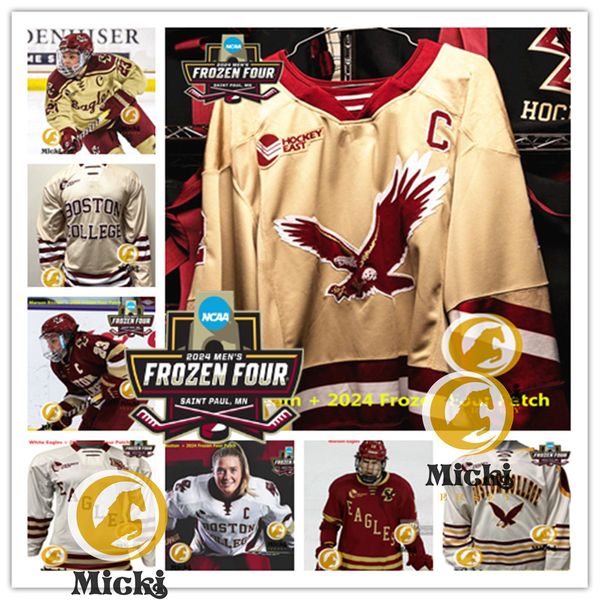 Miles Wood 2024 Frozen Four Boston College Eagles Hockey Jersey 12 Matt Boldy 4 Drew Helleson 30 Thatcher Demko Custom Cousted Boston College Jerseys