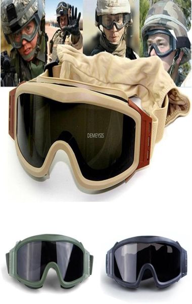 Lunettes de tir tactiques militaires Airsoft moto coupe-vent Paintball CS Wargame lunettes 3 lentilles noir Tan vert80433495977781