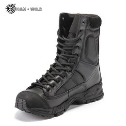 Botas militares del ejército para hombre, zapatos de trabajo de combate del desierto de cuero negro, botas tácticas de invierno para hombre, botas de hombre de talla grande 210830