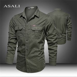Chemise de l'armée militaire hommes printemps décontracté marque à manches longues streetwear couleur unie coton mode slim fit vêtements 210716