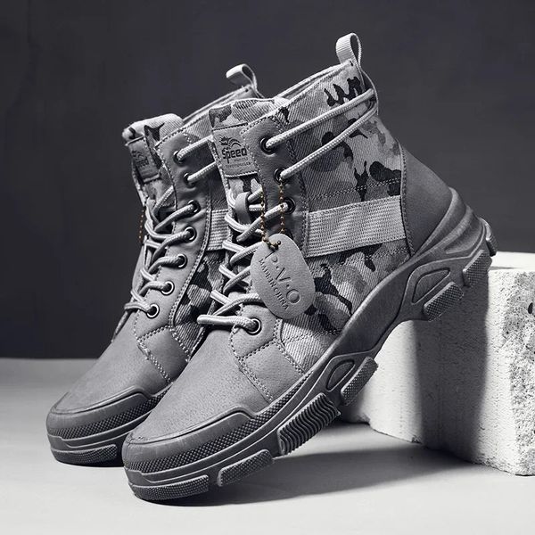Bottes militaires pour hommes automne haut Camouflage désert chaussures plates décontractées hommes botte respirant antidérapant chaussures de travail Zapatillas Hombre 240220