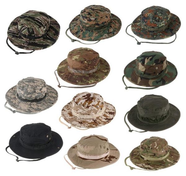 Camouflage militaire Hidden Jungle Hatter Hat largeur Brim Men Caps Bucket Bucket Houstroor Sunproof Camping Randonnée Head Wear2025291