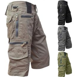 Shorts de fret militaire Men Joggers tactiques shorts de couleur solide multi-poches d'été détendue en ajustement droit de cargaison de cargaison streetwear 240410