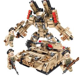 Minifig Build Block Tank 2IN1 Army Toy tank Figurine militaire Robot Transformateur Robot Modèle Kit de construction Petites particules Blocs de construction Jouet garçon Lepin Brique Cadeau de Noël