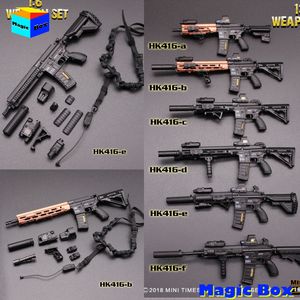 Figuras militares Minitimes Mini HK416 Escala 1/6 M4 Rifle de asalto Soldado Arma militar Pistola Conjunto completo Modelo Accesorios de juguete para 12 