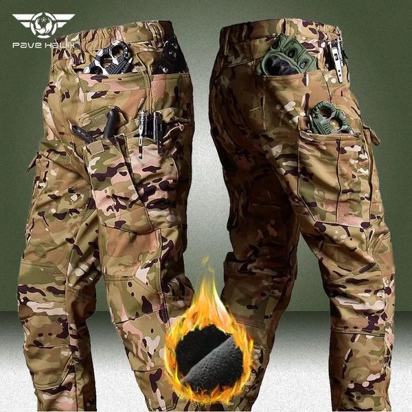 Pantalones militares de lana para hombre, pantalones cálidos de invierno con piel de tiburón, pantalones de carga multibolsillos, pantalones de combate militares impermeables para exteriores 240125