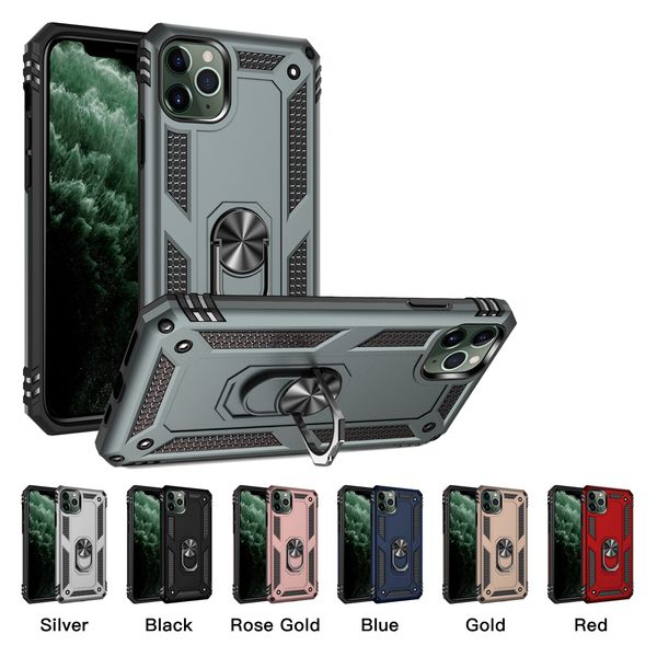 Antifall Armor Bracket Phone Case voor iPhone 11 Pro X XR XS Max 7 8 Plus Samsung Galaxy S20 Ultra Note10 S10 S9 Plus Ring Stand Cover Case