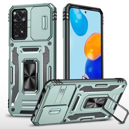 Militaire Kwaliteit Armor Cases Slide camerabescherming Ring Stand Cover voor Redmi A1 Plus 9A 9C 10A Note 11 11s Xiaomi 11t 12 Poco X4 Pro Google Pixel 7 7A Moto Edge Plus E22 G32