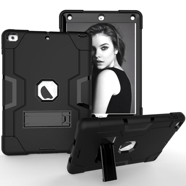 Funda de armadura resistente militar para iPad de 9,7 pulgadas, 5.ª/6.ª generación, cubierta de tableta con soporte de plástico de silicona a prueba de impactos