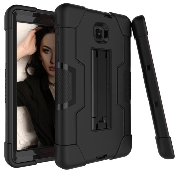 Military Heavy Duty Rugged Hybrid Armor Case para Samsung Galaxy Tab A 8.0 pulgadas T387 Impacto a prueba de golpes Silicona Plástico Kickstand StandTablet Cover