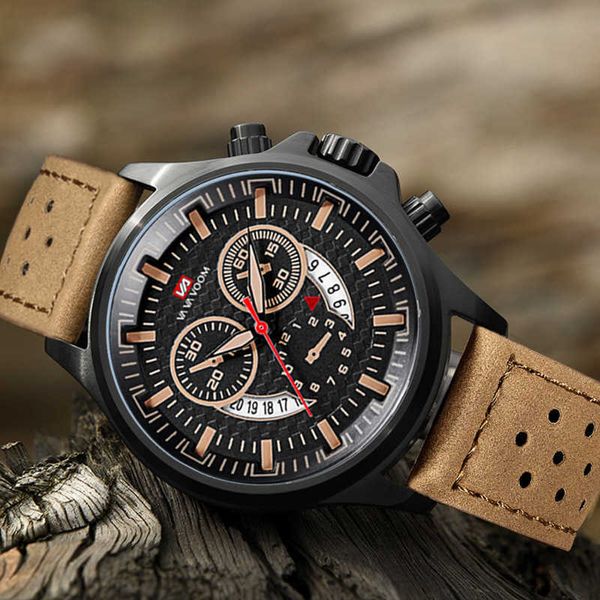 Montres militaires pour hommes Top marque de luxe montre-bracelet boucle en cuir unique 3 bars étanche calendrier complet sport horloge à quartz G1022