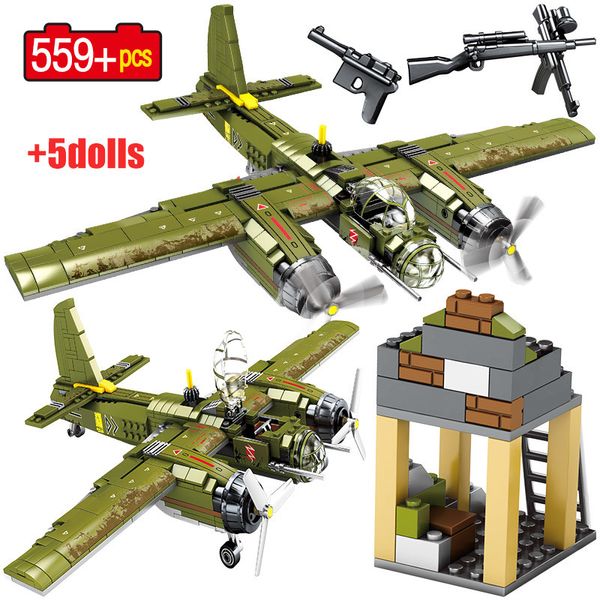 Militaire P38 Lighting Fighter définit des blocs de construction de modèle d'avion WW2 Figurines de bombardier allemand DIY Bricks Jouets pour enfants LJ200928