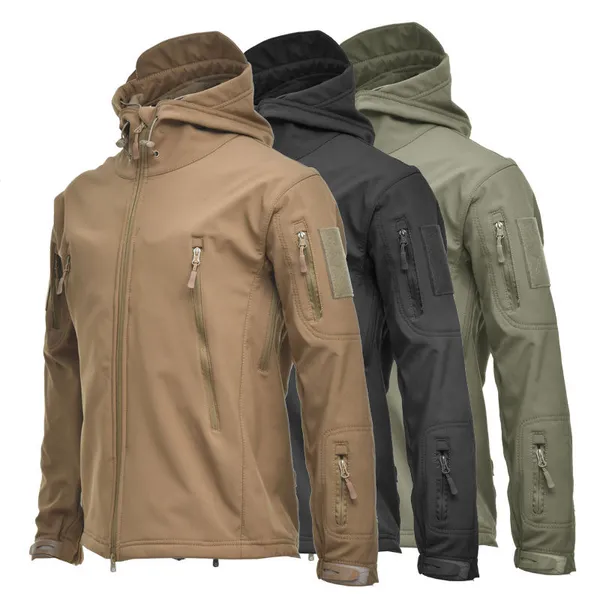 Chaquetas militares de piel de tiburón para hombre, chaquetas tácticas a prueba de viento e impermeables, chaquetas de combate del ejército, abrigos de bombardero con capucha para hombre al aire libre