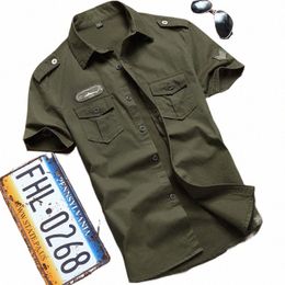 Chemise militaire Hommes Tactiques Manches courtes Été Tops Couleur unie Haute qualité 100% Cott Poche 5XL Plus Taille Homme Vêtements A8Zf #