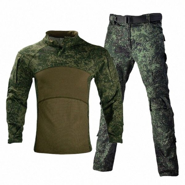 Conjuntos tácticos militares Hombres al aire libre RU Camo Airsoft Uniforme Paintball Camisetas + Pantalones de carga de combate multibolsillos Trajes del ejército Ropa T87n #