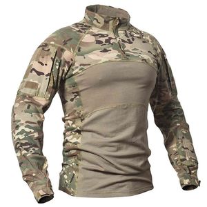 Chemise tactique militaire hommes Camouflage armée à manches longues T-Shirt Multicam coton chemises de Combat Camo Paintball T-Shirt Y0323