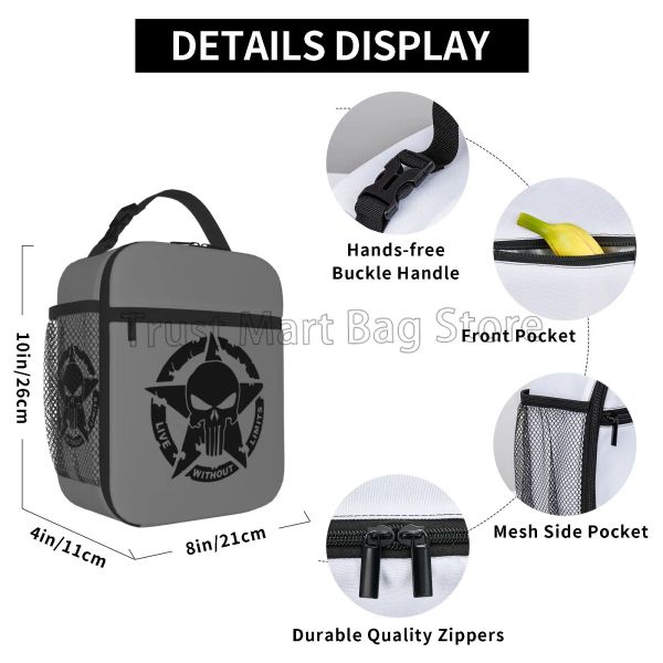 Bolsa de almuerzo de estrella de calavera táctica militar aislada portátil de lonchera impermeable portátil Termal Cooler Bento Tote para trabajo Picnic