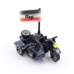 Military WW2 Moto Three Rounds Motorcycle Vehicle Tool Car Army Army Figures Accessoires Blocs Building Blocs for Children Kits Moc