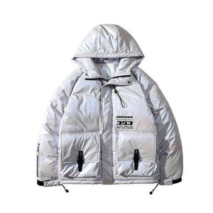 Milk Blue Padded Fried Street down Laser Glossy Parka Jacket Marca de moda para hombre Invierno Desechable Ropa de trabajo Con capucha Acolchado de algodón T220802