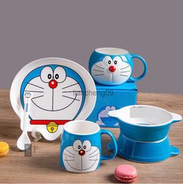 Melk Keramiek Cup Doraemon Glas Morning Tea Cup Kom Schotel Sap Water Koffiemok Grappige Keuken Drinkware Meisjes Gift Servies L230620