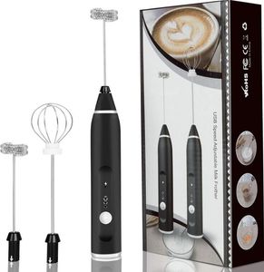 Mousseur à lait portable Mousse Maker Outils à œufs Mousseur à café rechargeable USB avec 2 fouets en acier inoxydable Mini mélangeur réglable à 3 vitesses pour mélange d'œufs Chocolat chaud