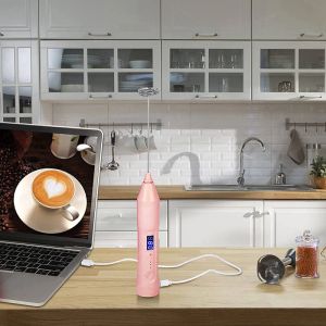 Mait-frottement à main avec 3 têtes, USB rechargeable 3 vitesses Mini Blender électrique, pour café, latte, fouet d'oeuf