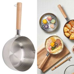 Pot à lait 20 cm en acier inoxydable antiadhésif japonais nouilles avec manche en bois pour soupe frite cuisine outils de cuisson 230311