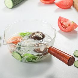 Melk Pot Glas Houten Handvat Leuke Instant Noedels Soep Salade Babyvoeding Enkele Pan Ontbijt