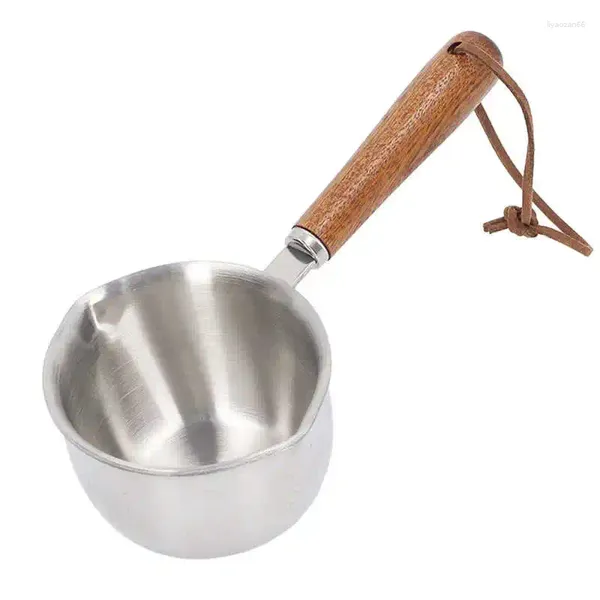 Pot à lait Mini chauffe-beurre, manche en bois en acier inoxydable, 3 couches, fondant multi-usages pour la cuisine à l'huile