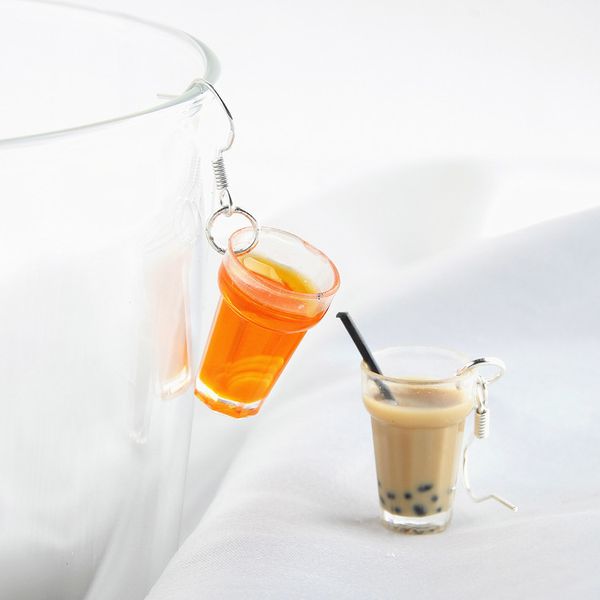 Miniatura de té con leche con dijes de aro, colgante con dije de fruta, colgantes de botella Boba, pendientes colgantes, collar para hacer joyas DIY, llavero artesanal 1222541