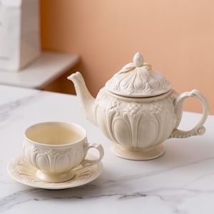 Pot en céramique gaufrée laiteuse, tasse à café, soucoupe créative européenne, théière à thé de l'après-midi, tasse à thé Simple, porcelaine blanche 252E
