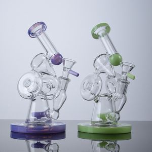 Melkgroen Paarse Sidecar Hookahs Glak Donut Perc Glass Bongs 14 mm vrouwelijke gewricht 4 mm dikke olie Dab Rigs dubbele recycler waterleidingen met glazen kom op zee