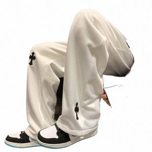 Pantalon blanc laiteux High Street Ins Trendy Pantalon de survêtement vintage pour hommes Pantalon de sport ample à jambes larges pour hommes 8XL G3p1 #