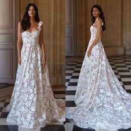 Milla Nova A Line Dress Straps LaceFull Country Wedding Vestise Lace Up Back Vestidos de Novia Sweet Train Fulllace Bridal Gowns 0515