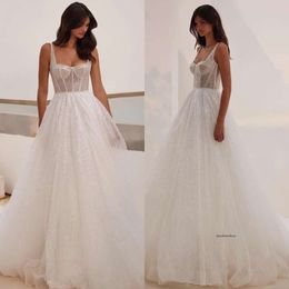 Milla Nova Boho A Line Wedding Dresses para Bride Illusion Bodice Países Vestidos de boda Glitter Sequins Diseñador de vestidos de novia 0515