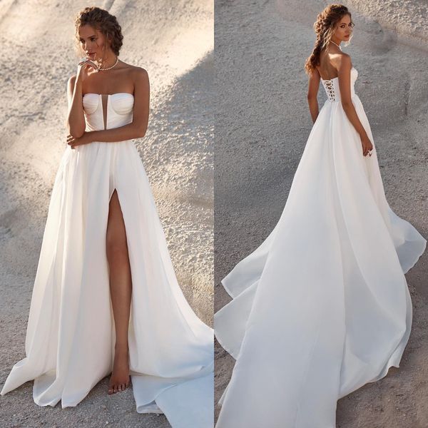 Milla Nova Boho Une ligne robes de mariée pour la mariée robe de mariée en satin sans bretelles plis cuisse fente robes de mariée designer