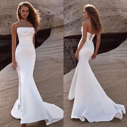 Milla Nova Mermaid Vestidos Vestidos de satén sin tirantes Sweet Train Back Back Wedding Gowns