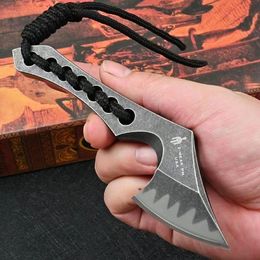 Cuchillo de hacha de hoja fija Miller, hoja de lavado de piedra Z-wear, mango completo de Paracord, Mini hacha de bolsillo EDC para exteriores con Kydex